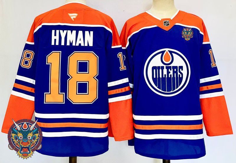 Men Edmonton Oilers #18 Hyman Blue Fanatics 2025 NHL Jersey style 7